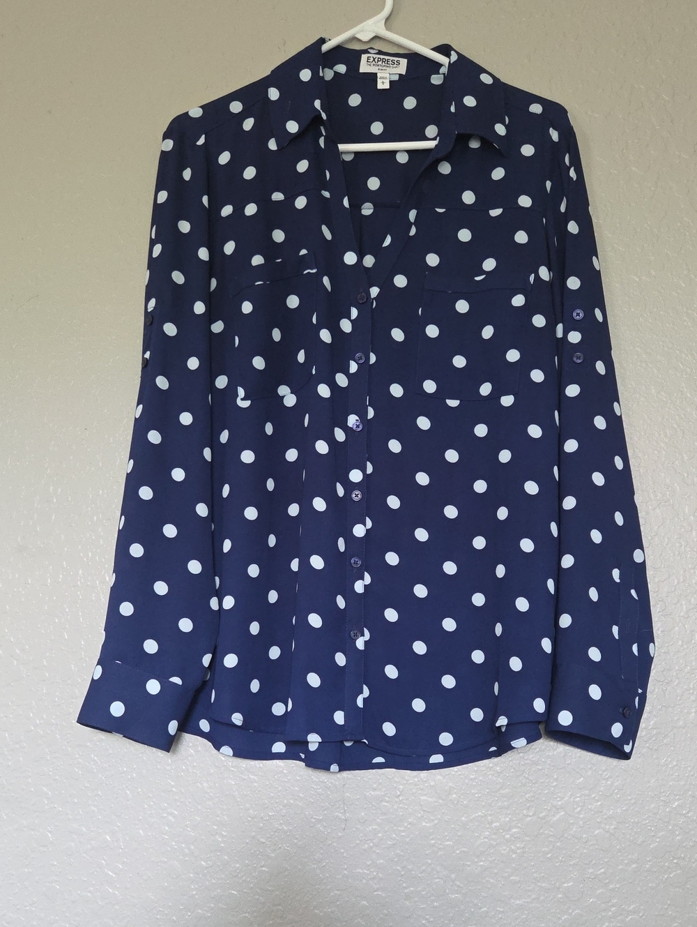 Express Portofino Navy and Light Blue Polka Dot Button-Down Shirt